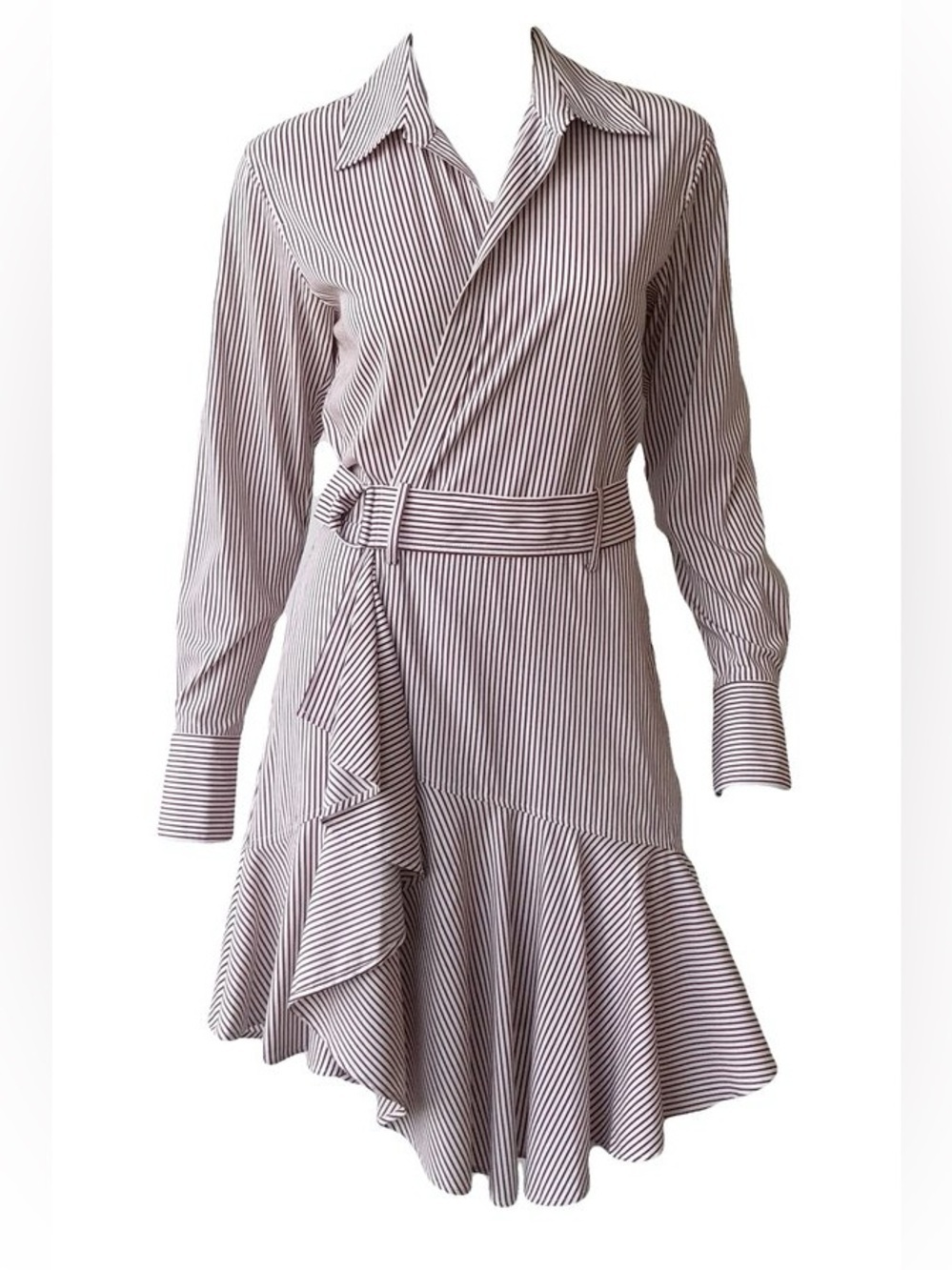 A.L.C NWT Suri Stripped Wrap Ruffle Belted Dress - Picture 11 of 12